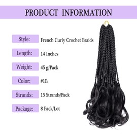 French Curly Braids 8 Pack Loose Wavy Spiral Curl Braids Crochet Deep Wave Hair Extensions Pre Stretched Bouncy Braiding Hair for Women (1B#, French Curl Braids (14in- 8Packs))