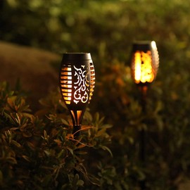 JAYXC HOME 8-Pack Solar Lights 12 LED Flickering Flame Solar Torches Lights 19" Waterproof Outdoor Lighting Solar Powered Pathway Lights Landscape Decoration Lighting Auto On/Off for Garden Patio Yard