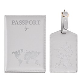 Greyoe Passport Holder, Passport Organiser, Passport Cover, PU Leather Passport Cover + Suitcase Tag, for Men and Women, Holiday Accessories, Travel Essentials, Mist grey, 1, Fashion
