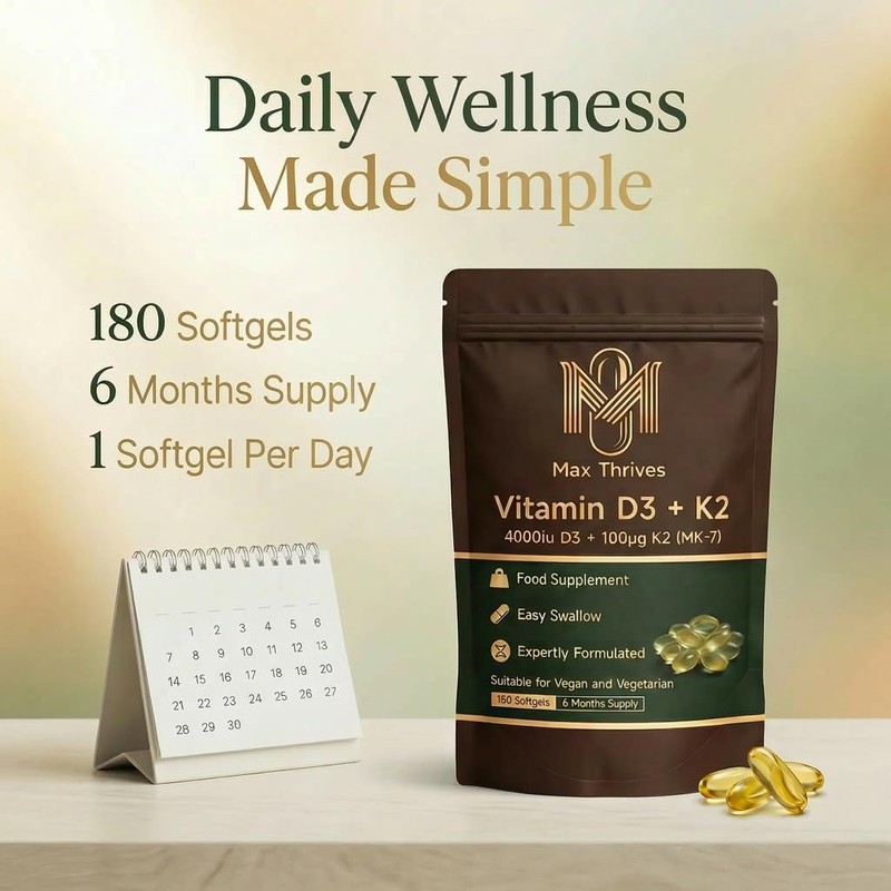 Vegan Vitamin D3 K2 Softgels 4000IU, 6 Months Supply, Olive