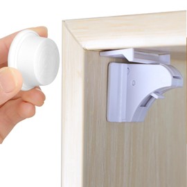 YUNYU Magnetic Cupboard Locks Child Safety (4 Locks & 1 Key) - No Drill Baby Proof Latches for Cabinets, Drawers, Kitchen & Bathroom