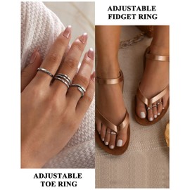 FIOROYAL 9 Piece Toe Ring Set for Women Girls Adjustable 14K Gold-Plated Toe Ring Gold Silver CZ Triple Band Hug Open Toe Rings Summer Beach Foot Jewellery, Copper copper 14K Gold, Cubic Zirconia