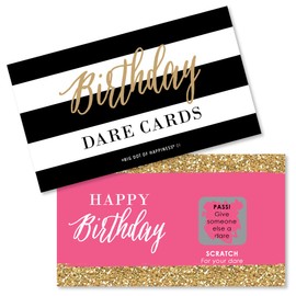 Big Dot of Happiness Chic Happy Birthday - Pink, Black and Gold - Birthday Party Game Scratch Off Dare Cards - 22 Count