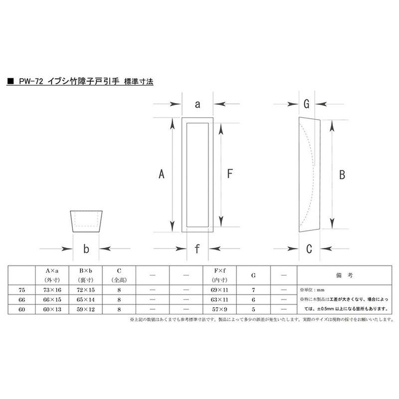 Bidoor PW-72 Shoji Door Pulls, Ibushi Bamboo, 2.6 inches (66