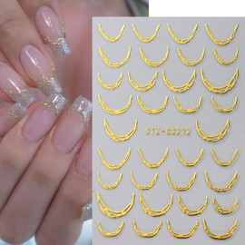 Tyuimhx French Tip Nail Art Stickers Decals 3D Self-Adhesive Gold Silver White Line Nail Stickers Gold Silver Glitter French Manicure Stickers Supplies for Women DIY Nail Art Decorations Accessories