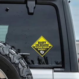 Baby On Board Car Stickers, Yellow Diamond Reflective Safety Decal for Vehicle Window and Bumper, Waterproof Warning Sign, 2-Pack B020