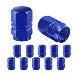 Car Tire Valve Stem Cap, 12 Pcs Wheel Valve Covers, Leak-Proof Air Caps Cover, Airtight Aluminum Alloy Hexagon Shape Tyre Accessory, Universal for Auto, Truck, SUV, Motorcycle, Bike (Blue)