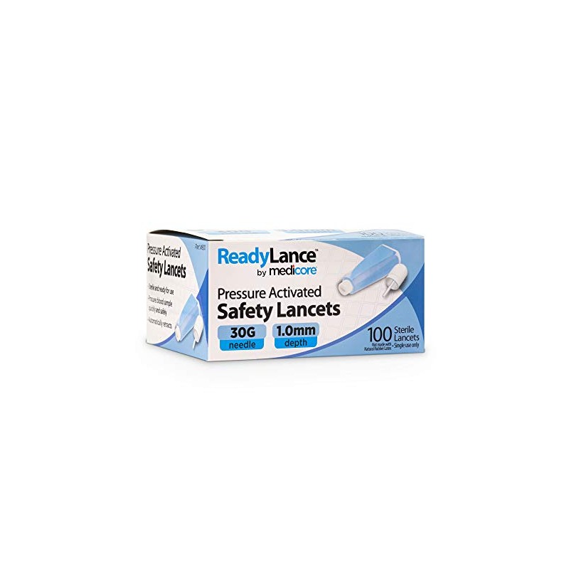 ReadyLance, Pressure Activated Safety Lancets, 100 Lancets, 30Gx1.0MM, Light Blue