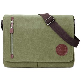 Vintage Canvas Satchel Messenger Bag for Men Women,Travel Shoulder bag 13.5" Laptop Bags Bookbag (Army green)