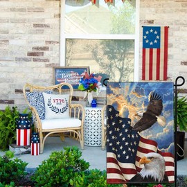 NASIAN Patriotic Garden Flag 4th of July Memorial Day Garden Flag American Eagle Garden Flags for Outside 12x18 Double Sided Veterans Day Flag House Yard Sign Holiday Outdoor Decorations