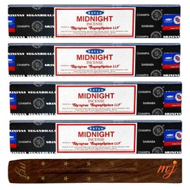 Original Satya Nag Champa Midnight Incense Sticks | with M&J incense sticks holder | x4 pack | for Aromatherapy, Spa, Yoga, Weddings, Meditation, Healing, Positivity and Relaxation