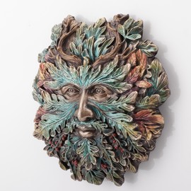 Veronese Design 5 1/8 Inch Winter Solstice Antler Greenman Wall Sculpture Hand Painted Resin Plaque