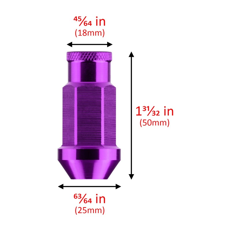 Purple 20 PCS M12x1.5 Lug Nuts Short 50mm Tuner Open