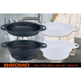 2 x Foldable Kitchen Strainers, Collapsible to Only 8.5 cm Diameter 24 cm Base, Pack of 2, Black/White or Beige/Green, Colander, Pasta Strainer (Black/White)