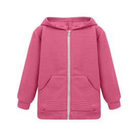 OBEEII Girls Zip Up Hoodies Sweatshirt Kids Long Sleeve Full Zip Sweatshirt with Pockets Oversized Textured Running Top Casual Jacket Teens Girl Cute Fall Winter Clothes Hot pink 11-12 Years