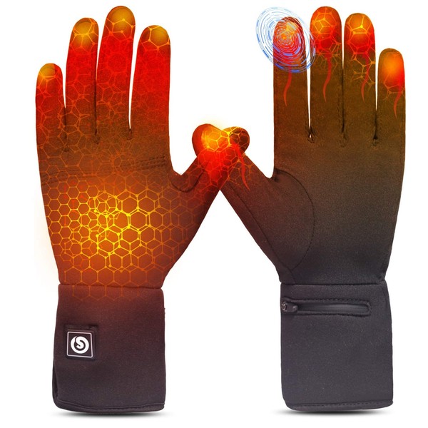 Sun Will Electric Heated Gloves for Men or Women, Rechargeable Heated Winter Gloves for Outdoor, Bicycle, Motorcycle, Ski, Snowboard, Hunting, black, xl-xxl