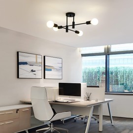 Ganeed Black Sputnik Chandelier, Industrial Semi Flush Mount Ceiling Light, 4-Light Rustic Sputnik Ceiling Light Fixture for Dining Room Bedroom - E27