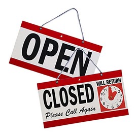 1st Choice Business Hour Open Closed Sign – Bundle of Office Hours Sign Will Return Clock Sign with Suction Cups for Door Window Businesses Stores Restaurants Bars Retail Barbershop Salon Shops (Open/Close Sign) Red