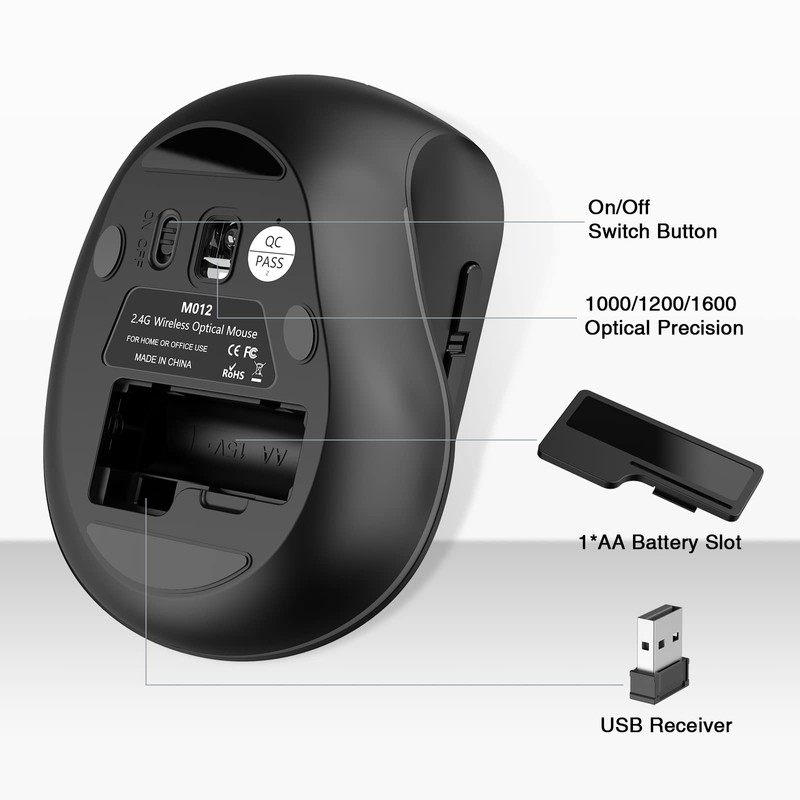 Wireless Vertical Mouse, 2.4G Advanced Ergonomic Mouse with USB Receiver,
