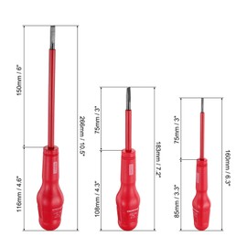 sourcing map 1000v Insulated Electrician Screwdriver 6x150mm 5x75mm 3x75mm CR-V Magnetic Slotted Flat Head Insulation Screwdrivers, Red