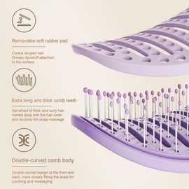 Self-cleaning rib comb, portable massage comb for wet and dry use Vented Detangling Brush for Wet or Dry, Thick, Coily, and Curly Hair | Curved Vent Brush for Blow Drying