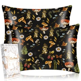 Miss Adola Silk Pillowcase 2 Pack - Standard 50x75cm Mulberry Silk Pillow Cases for Hair and Skin with Hidden Zipper Aesthetic Design Pattern Bed Pillow Protector for Women Girls, Mogu Plants