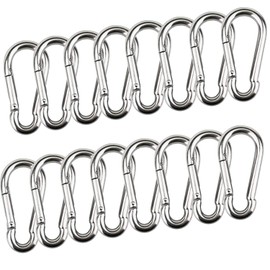 FOXI 16 Pcs M6 Carabiner Clips - 304 Stainless Steel Spring Snap Hooks, Heavy Duty Quick Link Locking Caribeener Clips for Climbing Camping Hiking Traveling Fishing Gym Equipment - 2.36in
