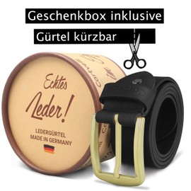 Cartvelli Vintage Leather Belt Men's 38 mm Made in Germany - Gift Box - Belt Clasp Gold, black