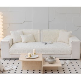 vctops Velvet Plush Couch Sofa Cover Geometric Quilted Sectional Couch Covers Non Slip Fluffy Soft Sofa Slipcover for Dogs, Children, Pets Furniture Protector (Cream,28"x28")