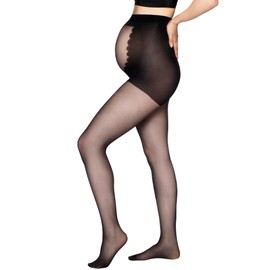 Vogue Maternity Tights 20 Denier with 3D Stretch Fit - Comfortable Tights for Pregnancy Made of Recycled Polyamide - Transparent Pregnancy Tights, Black (1210 Black)