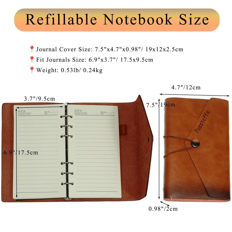 Paesteffe A6 Refillable 6-Ring Binder Notebook, Vegan Leather Journal with