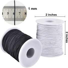 Elastic Band for Bracelets, 2 Rolls Rubber Cord, Rubber Cord 1 mm x 80 m, Bead Cord, Elastic Thread for DIY Jewellery Making Crafts (Black, White)