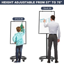 Mobile Whiteboard, 36” x 24” Magnetic Portable White Board on Wheels, Height Adjustable Standing Dry Erase Board with Stand, Easel Style Rolling Whiteboard for Classroom, Office, Teacher, Home