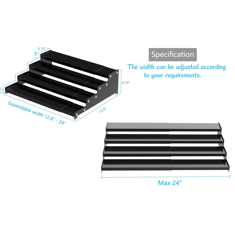 Jojocross Expandable 4-Tier Step Spice Rack Organizer for Kitchen Cabinet