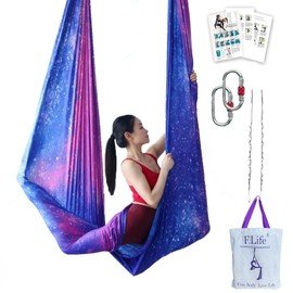 F.Life Aerial Yoga Hammock 5.5 yards Premium Aerial Silk Fabric Yoga Swing for Antigravity Yoga Inversion Include Daisy Chain,Carabiner and Pose Guide (Night Sky Star)