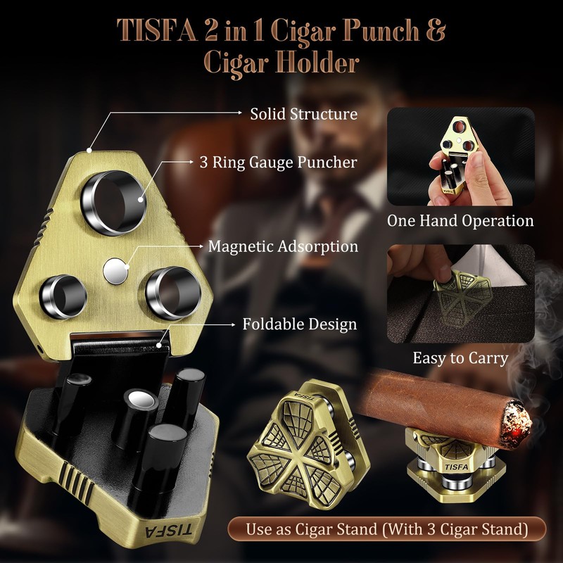 TISFA Cigar Punch Tool, Cigar Punch Cutter with Cigar Holder