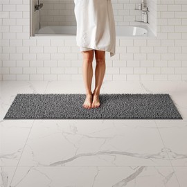 ITSOFT Plush Bathroom Rug 71x21, Absorbent Machine Washable Non Slip Chenille Bath Mats, Quick Dry Bathmat, Bath Rugs for Bath, Shower, Bedroom, or Door Mat, Charcoal Gray