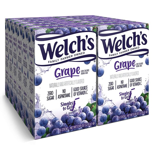 Welch's Singles To Go Water Drink Mix - Grape Powder Sticks (12 Boxes with 6 Packets Each - 72 Total Servings)