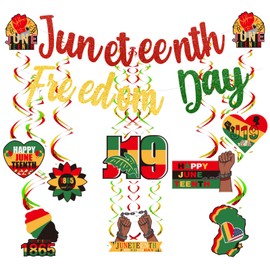 Juneteenth Decorations hanging swirls Happy Juneteenth Banner tinsel for 1865 Black Freedom Day Celebrations, Stylish Party Home Decor for Family Gatherings and Festival Events Supplies