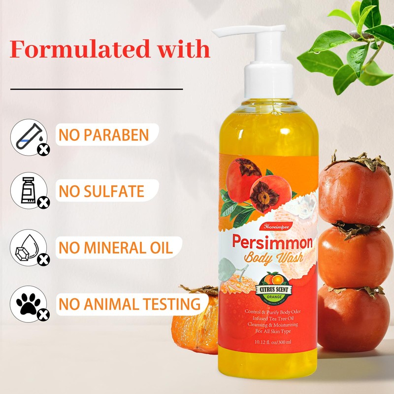 Hoveimpee Persimmon Body Wash for Women Men Odor Controlling, Natural