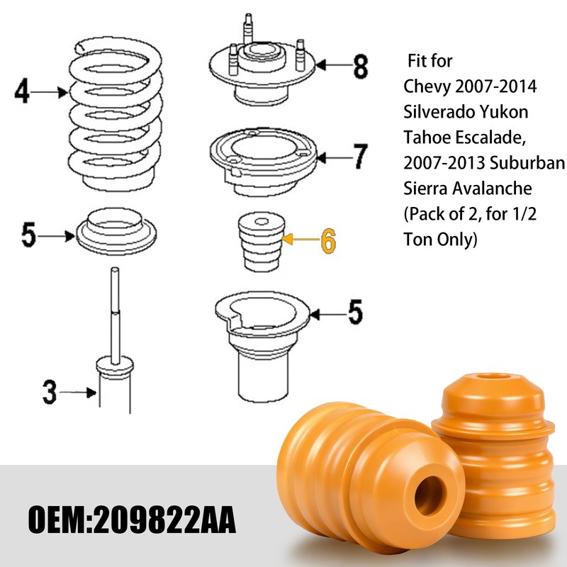 SMFVBTDWN7 Front Bump Stops, Suspension Strut Bumpers Compatible with Chevy
