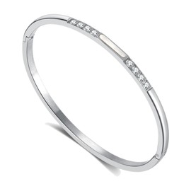 SHIMERITI Fashion Simple Stainless Steel Cubic Zirconia Cuff Bracelet(White)