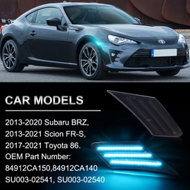 POPMOTORZ Front Fender LED Side Marker Light Blinker Signal Lamp Compatible With 2013-2020 Subaru BRZ Scion FRS T-oyota FT86 Replace Sidemarker Lamp Smoke Lens Smoked Lens Ice Blue LED 2Pcs