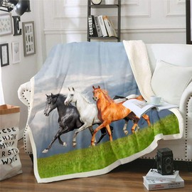 Boys Kids Galloping Horse Fleece Throw Blanket 3D Horse Steed Sherpa Blanket for Teens Wild Animal Pattern Plush Blanket Wildlife Farmhouse Decor Fuzzy Blanket for Sofa Bed,Single 50x60 Inch