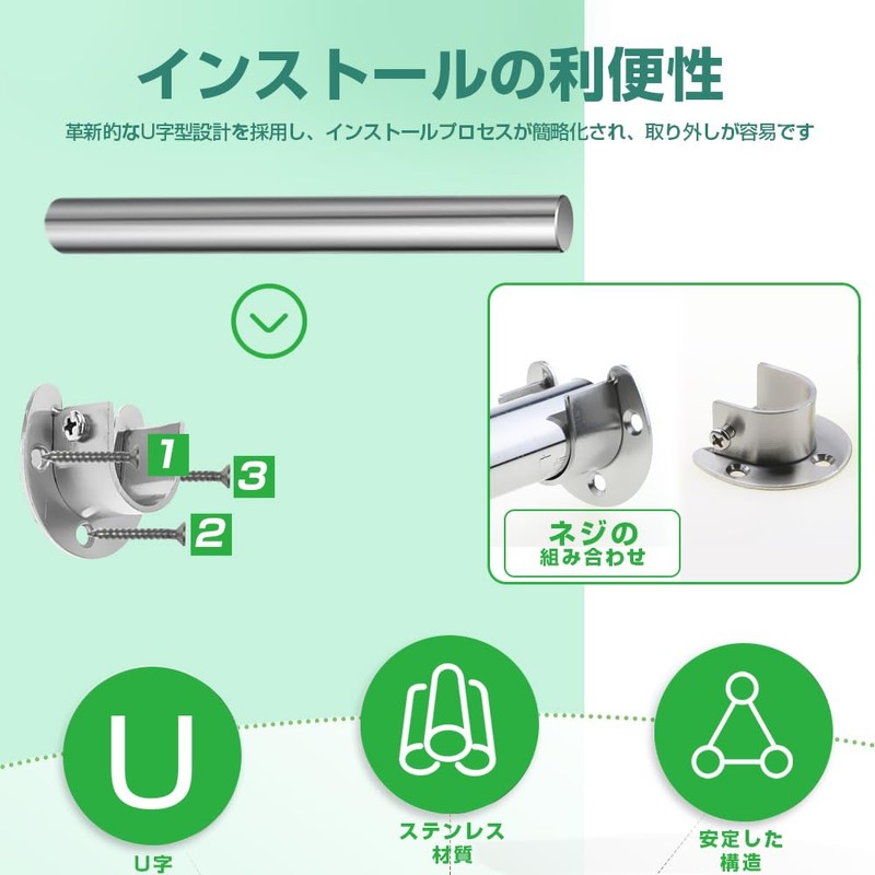Stainless Steel Metal Fittings, U-Shaped Closet, Screws, Socket Closet Rod