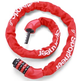 Sportneer Bicycle Lock Combination Lock with Numbers and High Security Level Chain Locks Bicycle 5-Digit Resettable Wheel Barrier with Chain Made of Hardened Steel 6 mm x 100/110/120 cm