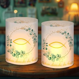 Sprinlot Pack of 12 Christening Table Decoration Tea Light Communion Tea Lights Fish Lantern Christening Decoration for Confirmation Boys Girls Guest Gift