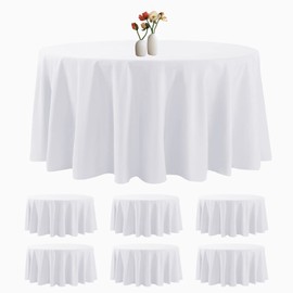 luccido 6 Pack Round Tablecloth 132 Inches White Table Cloth Stain and Wrinkle Resistant Washable Polyester Fabric Table Cover for Party, Wedding and Banquet Decoration