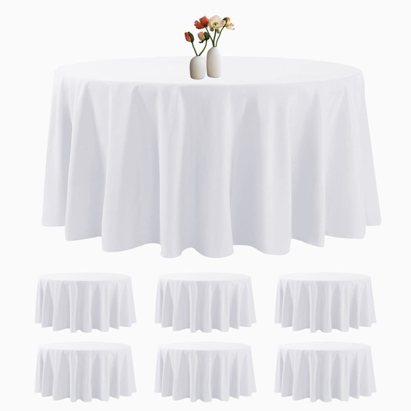 luccido 6 Pack Round Tablecloth 132 Inches White Table Cloth