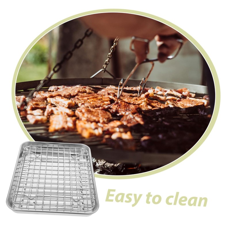 Alipis Stainless Steel Baking Pan Set Racks Roasting Baking Oil-draining